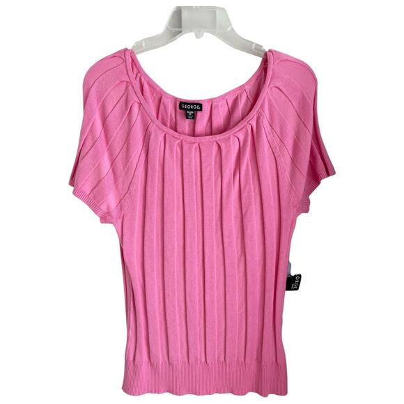 Pink Ribbed Lightweight Sweater Short Sleeve Scoop Neck by George NEW - Picture 1 of 4